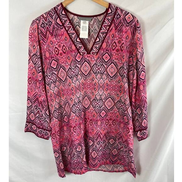 La Blanca V Neck Tunic Cover Up Dress Pink Size XS - Picture 3 of 9